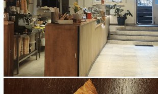 Bakery interior with espresso machine and plants